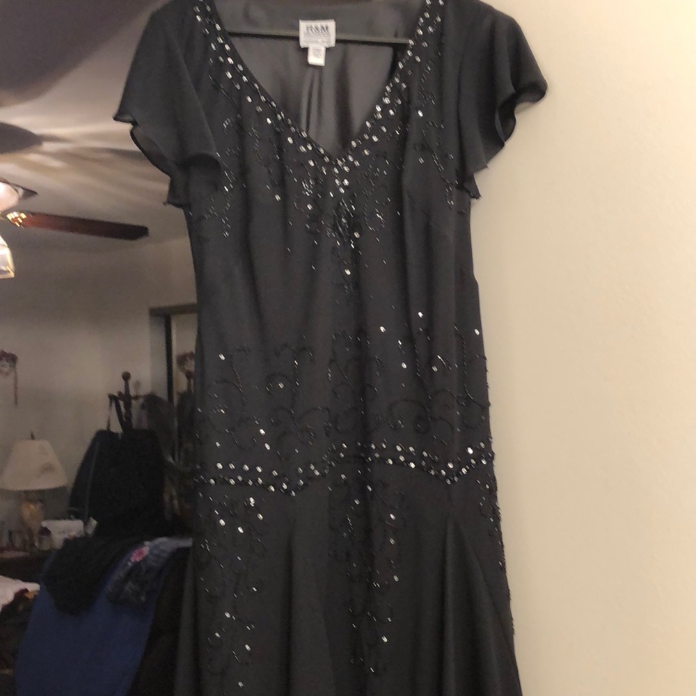 R & M RICHARDS WOMENS PETITE BLACK 3/4 LENGTH Sequined Gown $50